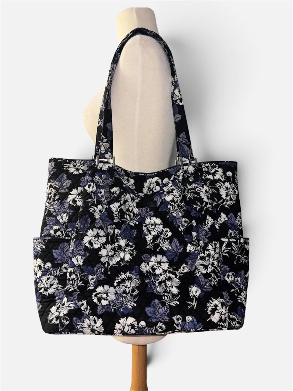Vera Bradley Black and Navy Floral Quilted Tote